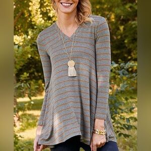 Matilda Jane Striped Gray and Orange Women's Top